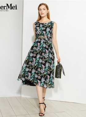 玫而美品牌连衣裙时尚靓丽修身显瘦连身裙女中长款无袖MXLQ10200