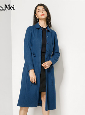 玫而美品牌专柜时尚大气通勤羊毛风衣女中长款秋冬外套MDFS47800