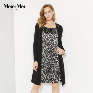 玫而美品牌专柜时尚减龄显瘦假两件连身裙女中长款春秋MCLL61000
