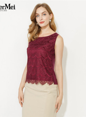 玫而美品牌专柜时尚蕾丝套头衫女打底背心春秋马甲上衣MCSQ06320