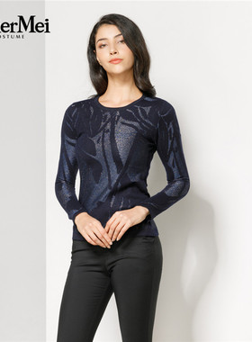 玫而美品牌专柜时尚提花修身针织羊毛衫套头衫冬打底衫MDZS93093