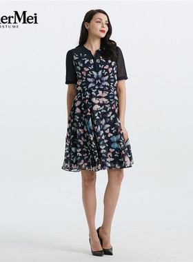 玫而美品牌线下同款时尚蝴蝶花修身连衣裙中长款20新款MCLT06600