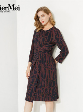 玫而美品牌专柜时尚文艺茶歇裙修身显瘦连身裙女中长款MCLR81700