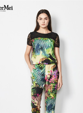 玫而美品牌专柜时尚休闲印花连体裤女裤夏季民族风名媛MXKP30900