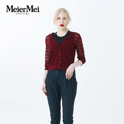 玫而美品牌专柜时尚休闲镂空针织开衫女春秋长袖打底衫MCZR92309