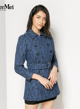 玫而美品牌专柜时尚气质复古蕾丝复合短大衣女秋冬外套MDDO37200