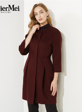 玫而美品牌专柜时尚复古赫本风收腰裙式羊毛大衣中长款MCDN32700
