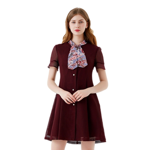 玫而美品牌专柜时尚网纹气质优雅连衣裙女中长款夏新款MXLT171L0