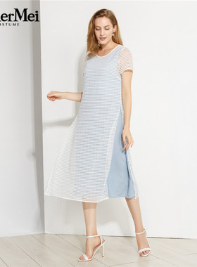 玫而美品牌专柜时尚气质宽松大码连身裙中长款夏季长裙MXLQ67100