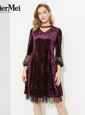 玫而美品牌专柜时尚修身减龄A摆显瘦连衣裙中长款连身裙MCLT20100