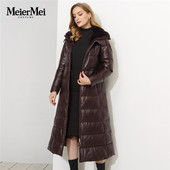 玫而美皮羽绒服女中长款 进口绵羊皮獭兔毛领带帽羽绒服MDES25500