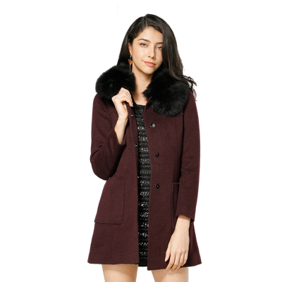 玫而美品牌专柜时尚獭兔毛领外套