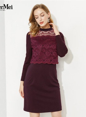 玫而美品牌专柜时尚气质舒适复古显女人味假两件连身裙MCLT01100