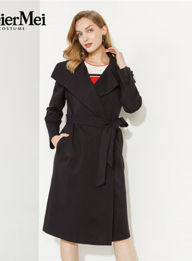 玫而美品牌专柜时尚气质法式大翻领修身大衣女秋冬风衣MCDR35600