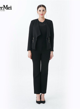 玫而美女装品牌专柜时尚黑色气质小西服春秋长袖短外套MCJR77000