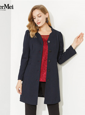 玫而美品牌专柜时尚气质修身风衣女中长款春秋大衣外套MCFQ00500