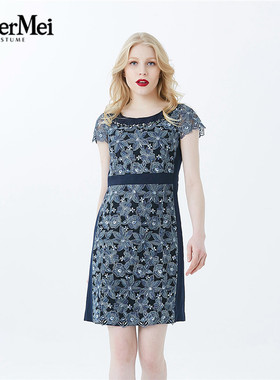 玫而美品牌专柜时尚气质修身连身裙女中长款春秋连衣裙MCLN07101