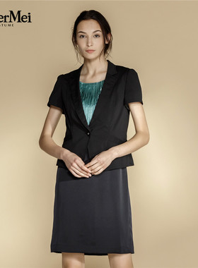 玫而美品牌专柜时尚气质修身黑色小西服女夏季薄款外套MXSM13500