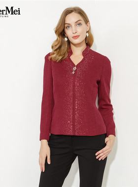 玫而美品牌专柜针织提花复古宫廷风短外套女小西服上衣MCSM39100