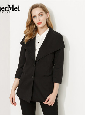 玫而美品牌专柜时尚简约大气修身西服外套春秋黑色上衣MCSN27600