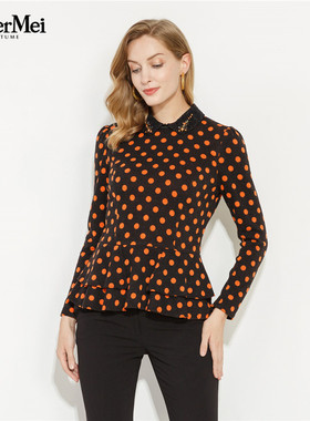 玫而美品牌专柜时尚波点法式复古风套头衫春秋打底小衫MCSO39300