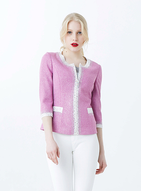 玫而美针织外套女开衫圆领七分袖薄款洋气烫钻女士春秋修身上衣