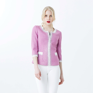 玫而美针织外套女开衫圆领七分袖薄款洋气烫钻女士春秋修身上衣