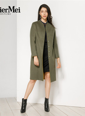 玫而美品牌专柜时尚宽松气质羊毛大衣女中长款毛呢外套MDDP50700