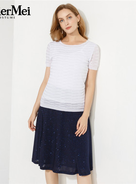 玫而美品牌专柜时尚气质修身短袖套头衫夏季短袖针织衫MXZQ91279