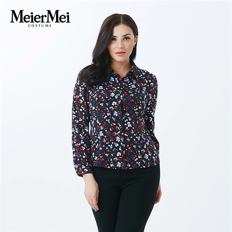 玫而美专柜线下同款时尚碎花衬衫