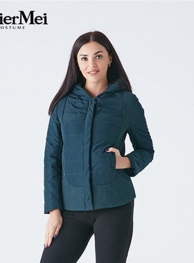 玫而美棉服女短款时尚修身显瘦连帽冬季外套驼绒棉服