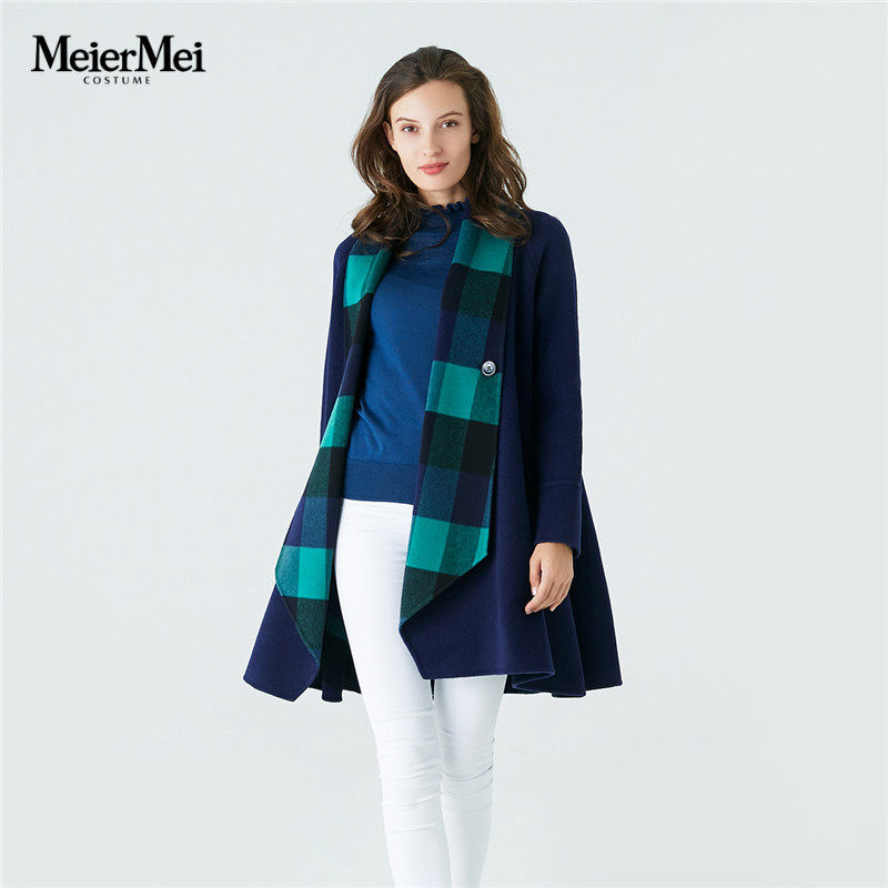 玫而美meiermei品牌女装专柜时尚双面双色双面中长大衣秋冬羊毛