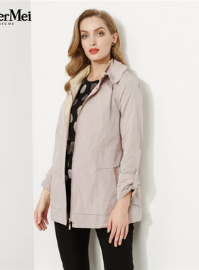 玫而美品牌专柜时尚气质减龄抽绳显瘦风衣春秋外套上衣MCFR06300