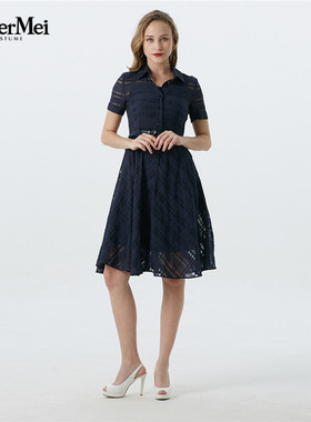 玫而美女装品牌时尚气质修身连衣裙女中长裙短袖连身裙MXLQ67200