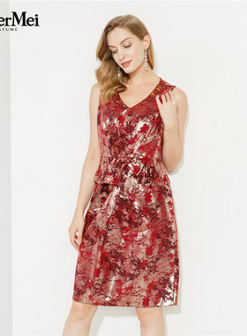 玫而美品牌专柜时尚气质赫本风猪皮革马甲裙春秋连身裙MCEN75300