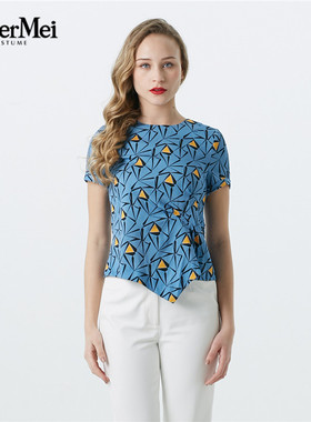 玫而美品牌专柜时尚气质印花心机真丝衬衫女打底套头衫MXSS06900