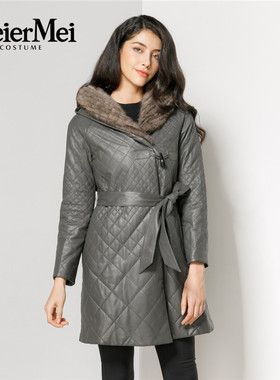 玫而美品牌专柜时尚细腻羊皮格子皮羽绒冬外套水貂毛皮MDEP59600
