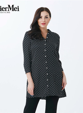 玫而美品牌女装专柜时尚休闲衬衫中长款2018春秋黑白点MCSR36100