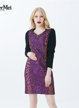 玫而美品牌时尚气质修身显瘦连衣裙女中长款春秋连身裙MCLP35700