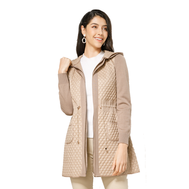 玫而美品牌简约驼色薄女秋冬棉服