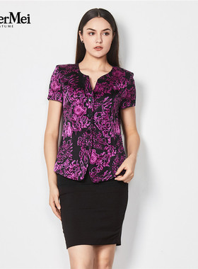 玫而美品牌专柜时尚气质桑蚕丝印花上衣短外套夏小西服MXJP22720