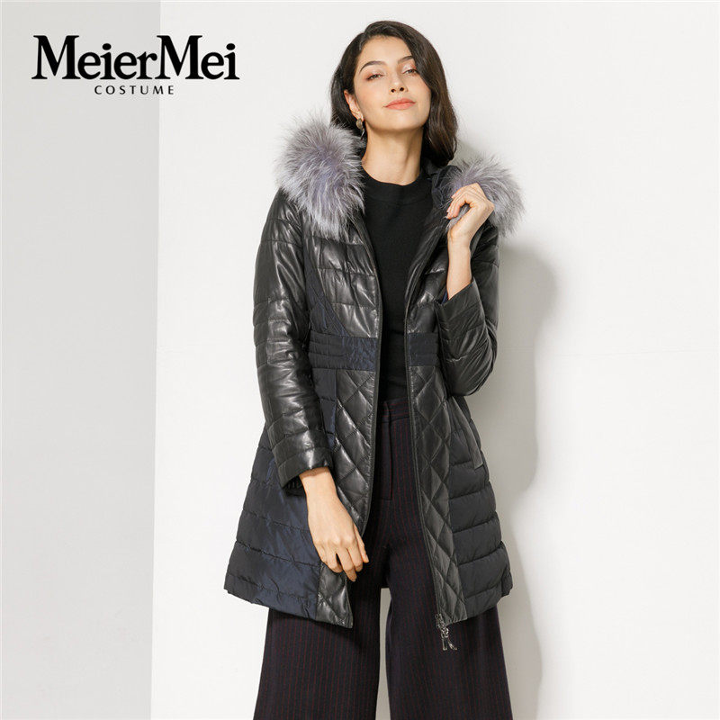 玫而美皮衣外套女真皮狐狸毛领中长显瘦羊皮连帽羽绒服MDEP56700,女装/女士精品,皮衣,淘宝优惠券,粉丝福利购,淘宝优惠卷