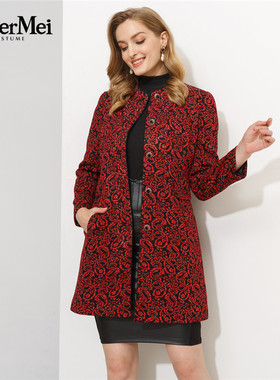 玫而美品牌专柜针织外套女中长款大衣中年立领直身秋冬MDDO91900