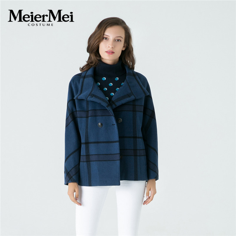 玫而美meiermei专柜蓝格羊毛女装