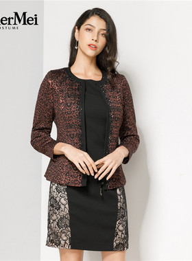 玫而美品牌专柜时尚针织修身黑红花单上衣女秋冬短外套MDSN36700