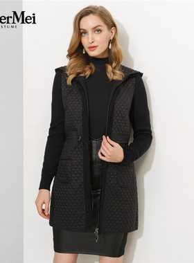 玫而美薄棉服女中长款冬装绗棉针织袖可内搭连帽休闲MDRO37560