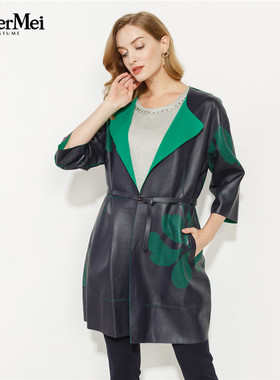 玫而美品牌专柜时尚雕花设计感强真皮绵羊皮革皮衣风衣MCEP29000