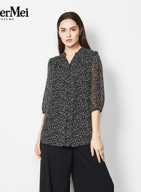 玫而美品牌专柜时尚气质圆点桑蚕丝衬衫女夏季真丝上衣MXSP08100