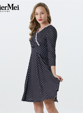 玫而美品牌线下同款19年时尚V领收腰针织波点新款连衣裙MCLT059L0