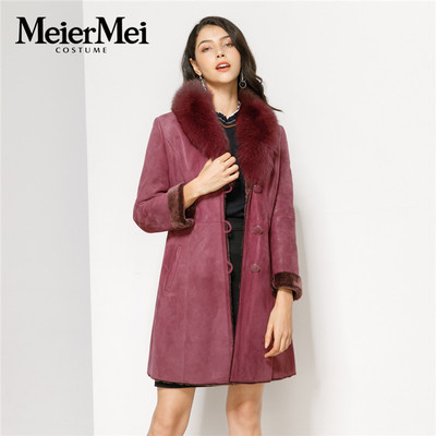 玫而美时尚羊羔毛拼御寒保暖大衣